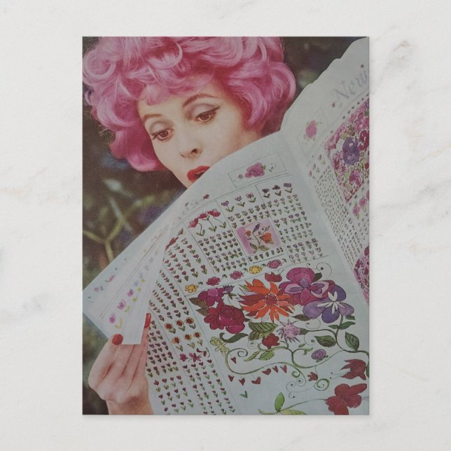 1950s Era Pretty Pink Hair Retro Lady Postcard (Front)