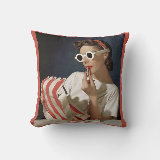 1950s fashion photo print throw pillow (Front)