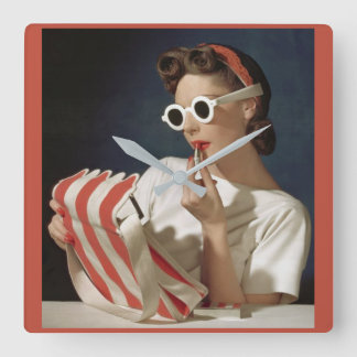 1950s fashion photo square wall clock