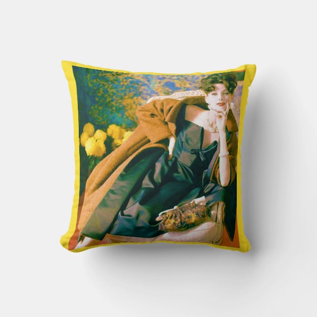 1950s fashion portrait throw pillow (Front)