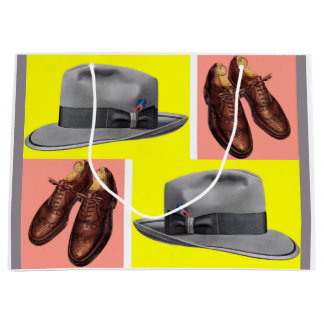 1950s fedora and wingtip shoes print large gift bag