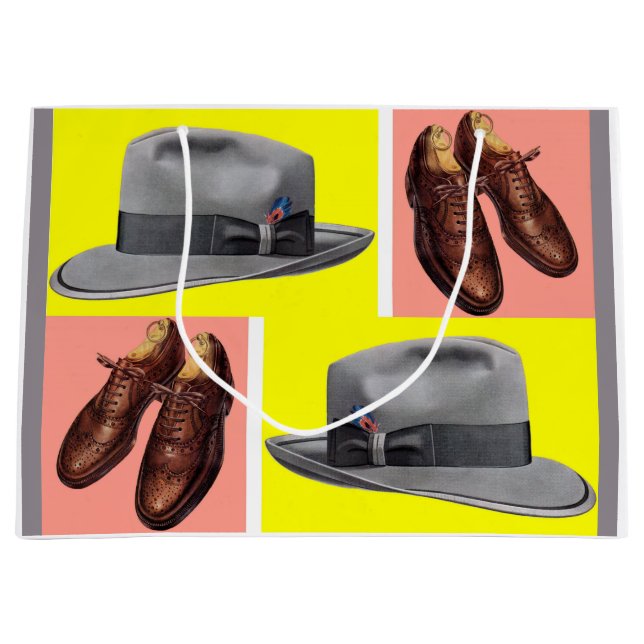 1950s fedora and wingtip shoes print large gift bag (Front)