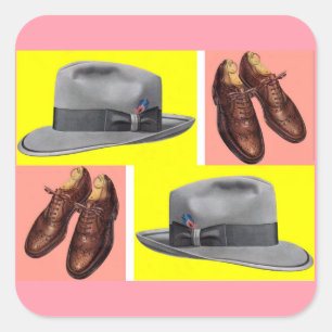 1950s fedora and wingtip shoes print square sticker