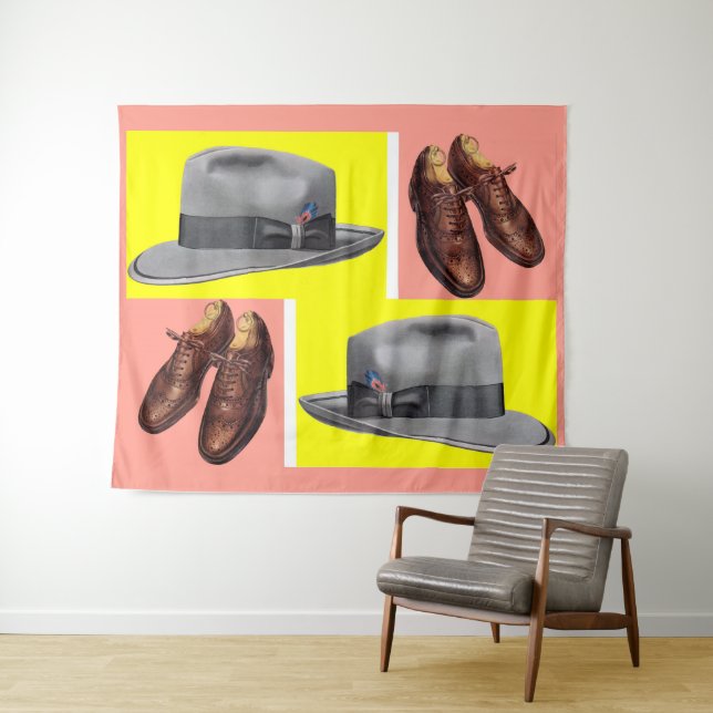 1950s fedora and wingtip shoes print tapestry (In Situ (Horizontal))