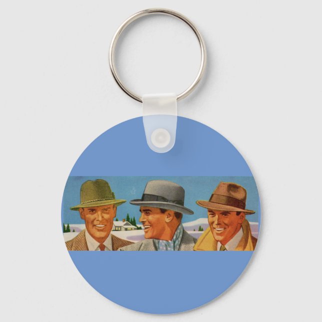 1950s fedora-wearing trio keychain (Front)