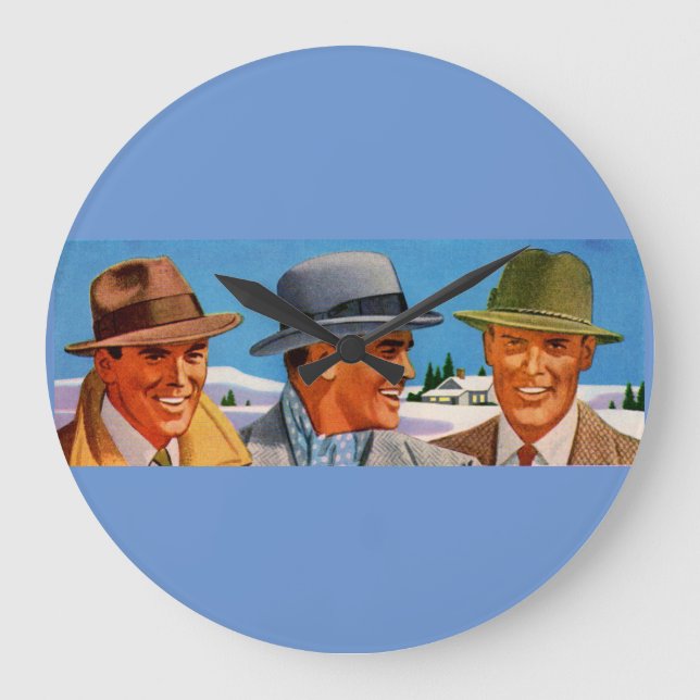 1950s fedora-wearing trio large clock (Front)