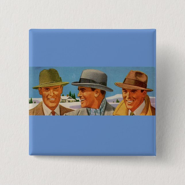 1950s fedora-wearing trio pinback button (Front)