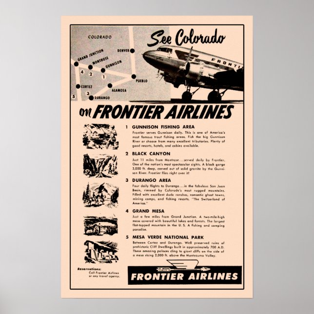 1950s Frontier Airlines Ad Reprint Poster (Front)