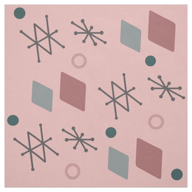 1950s Geometric Abstract Art Pink Gray Fabric (Swatch)