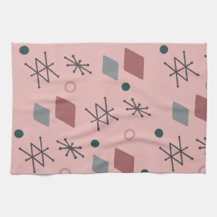 1950s Geometric Abstract Art Pink Gray Kitchen Towel