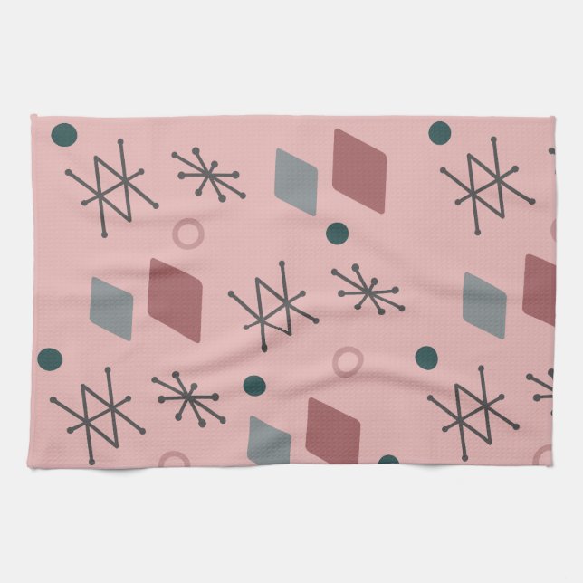 1950s Geometric Abstract Art Pink Gray Kitchen Towel (Horizontal)