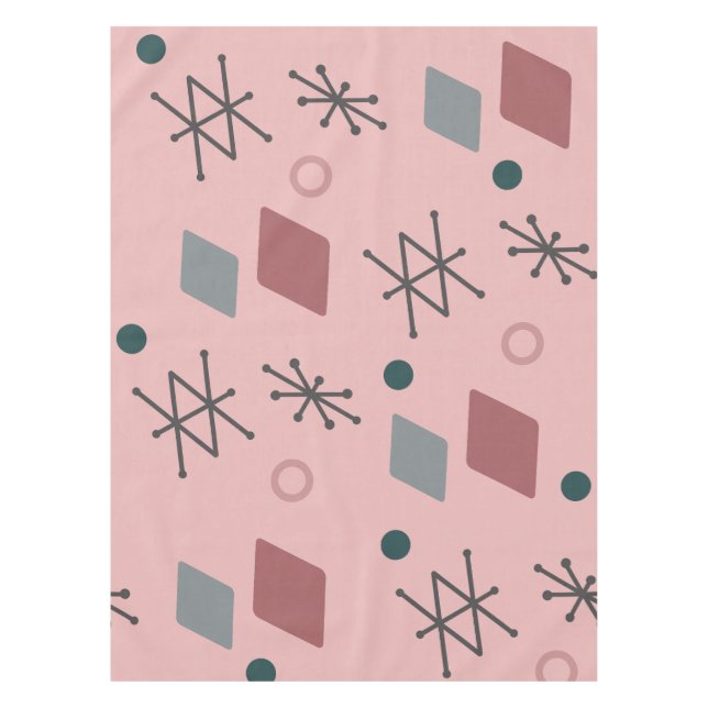 1950s Geometric Abstract Art Pink Gray Tablecloth (Front)