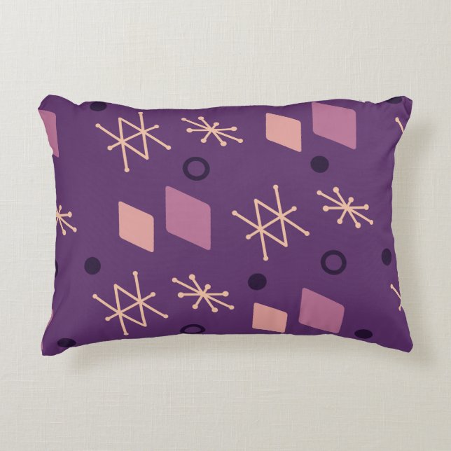 1950s Geometric Abstract Art Purple Accent Pillow (Front)