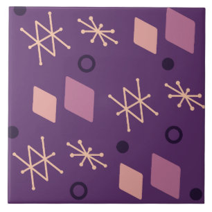 1950s Geometric Abstract Art Purple Ceramic Tile