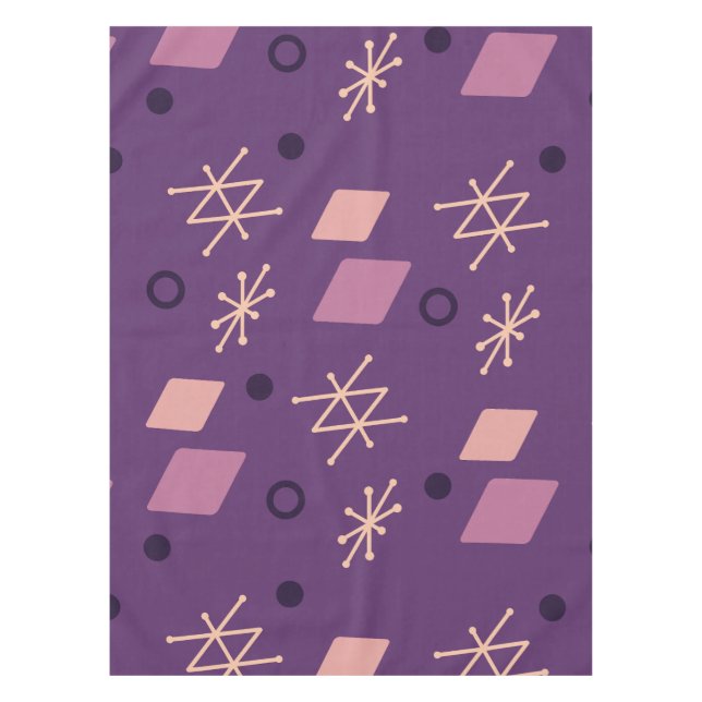 1950s Geometric Abstract Art Purple Tablecloth (Front)
