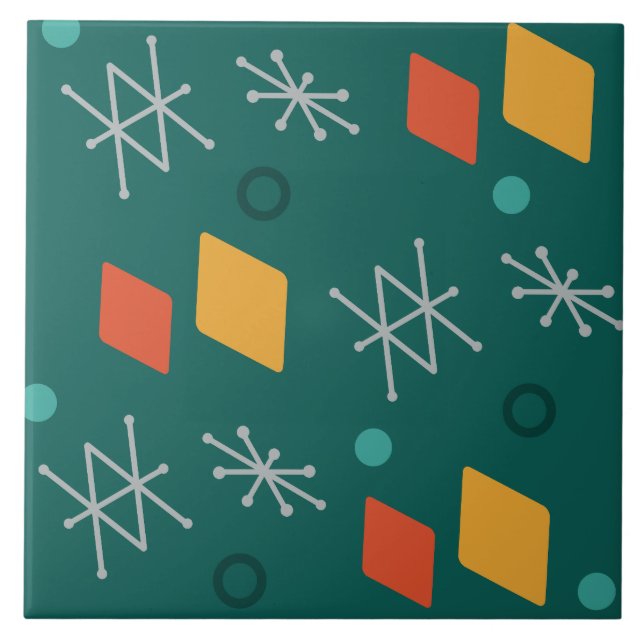 1950s Geometric Abstract Art Teal Ceramic Tile (Front)