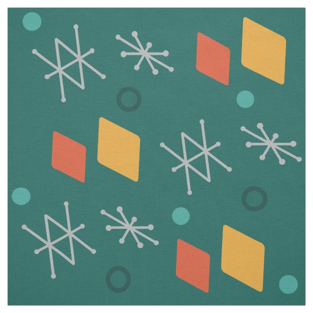 1950s Geometric Abstract Art Teal Fabric (Swatch)