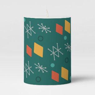 1950s Geometric Abstract Art Teal Pillar Candle