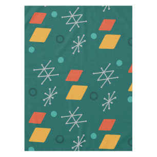 1950s Geometric Abstract Art Teal Tablecloth