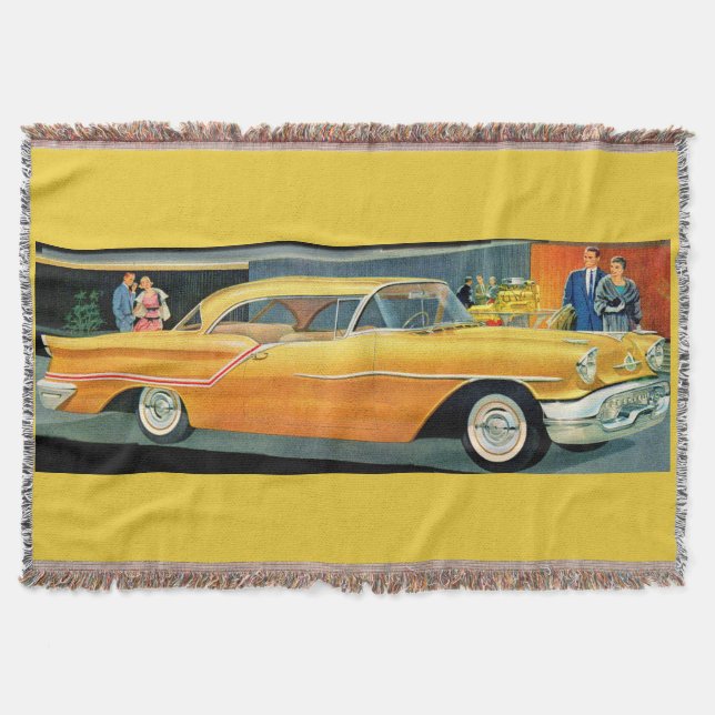 1950s golden Rocket 88 Oldsmobile print Throw Blanket (Front)