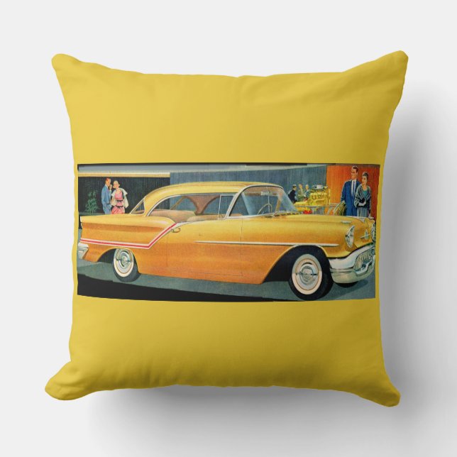 1950s golden Rocket 88 Oldsmobile print Throw Pillow (Front)