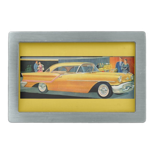 1950s golden Rocket 88 Oldsmobile Rectangular Belt Buckle (Front)