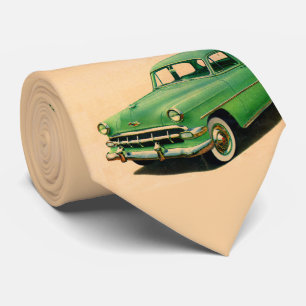1950s green Chevy print Neck Tie