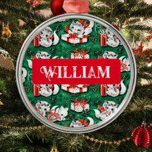 1950's Green Vintage Christmas Kitten Pattern Name