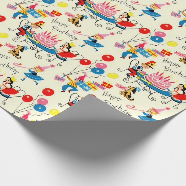 1950s Happy Birthday Wrapping Paper Mid Century (Corner)