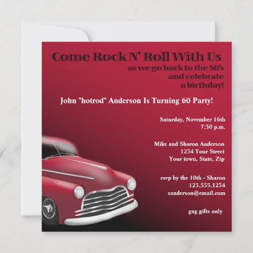 1950's Hot Rod Birthday Party Invitation