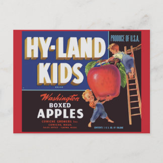 1950s Hyland Kids Washington Apples label Postcard