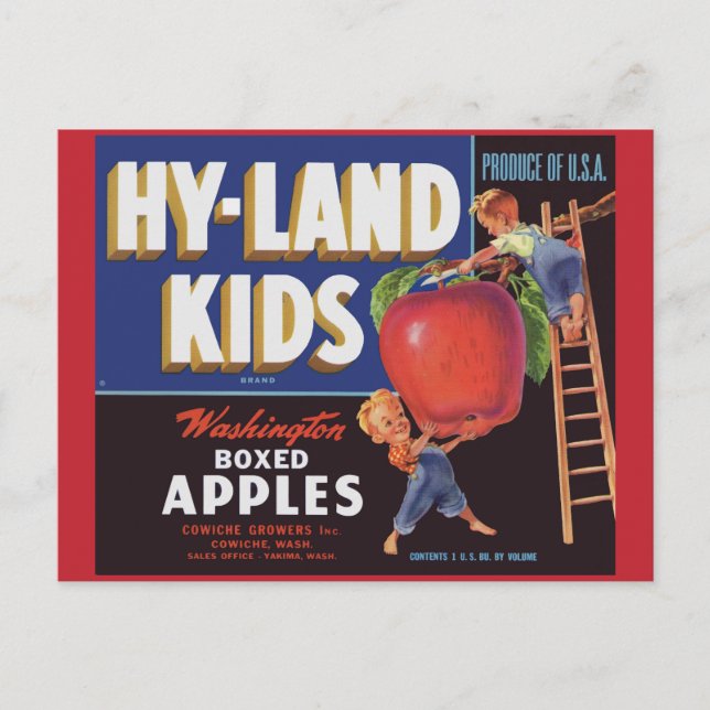 1950s Hyland Kids Washington Apples label Postcard (Front)