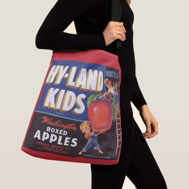 1950s Hyland Kids Washington Apples label print Crossbody Bag (Close Up)