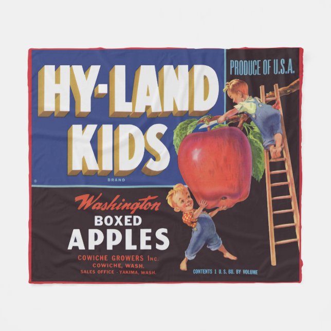 1950s Hyland Kids Washington Apples label print Fleece Blanket (Front (Horizontal))