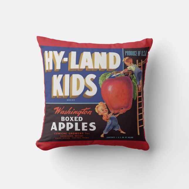 1950s Hyland Kids Washington Apples label print Throw Pillow (Front)