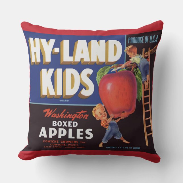 1950s Hyland Kids Washington Apples label Throw Pillow (Front)