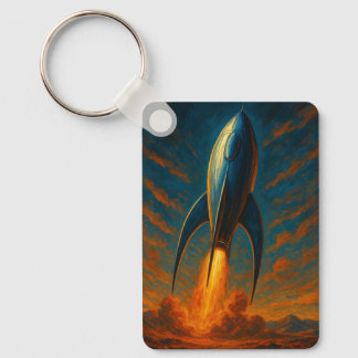 1950s inspired rocket ship  keychain