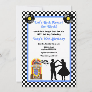 1950s Invitation, Sock Hop, Rock and Roll, 50s Invitation