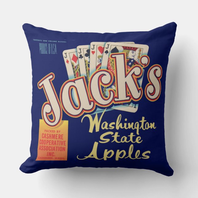1950s Jack’s Washington State Apples crate label Throw Pillow (Front)
