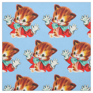 1950s jazz hands kitten print fabric