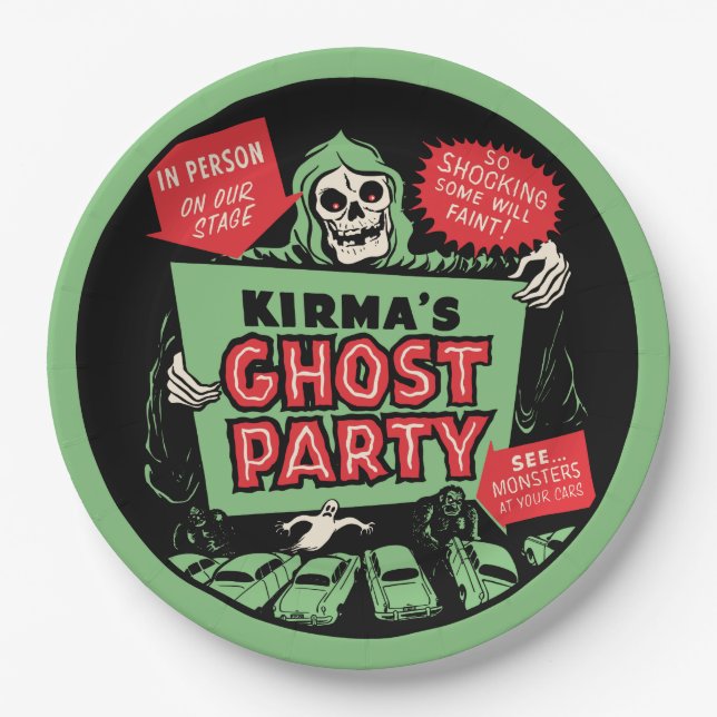 1950s Kirma's Ghost Party Spook Show Poster Design Paper Plates (Front)