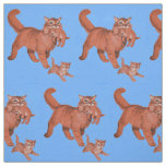 1950s kitty cat mama and little kittens print fabric