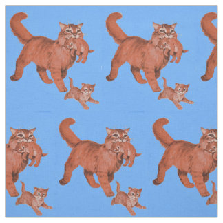 1950s kitty cat mama and little kittens print fabric