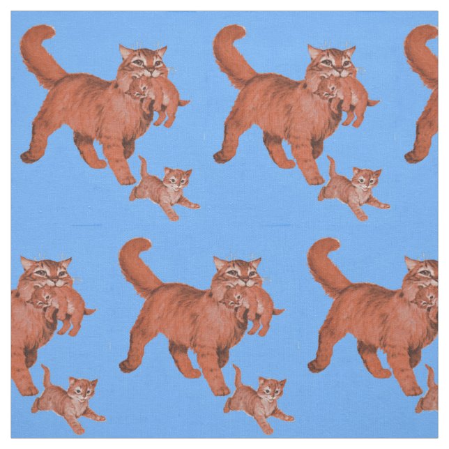 1950s kitty cat mama and little kittens print fabric (Swatch)
