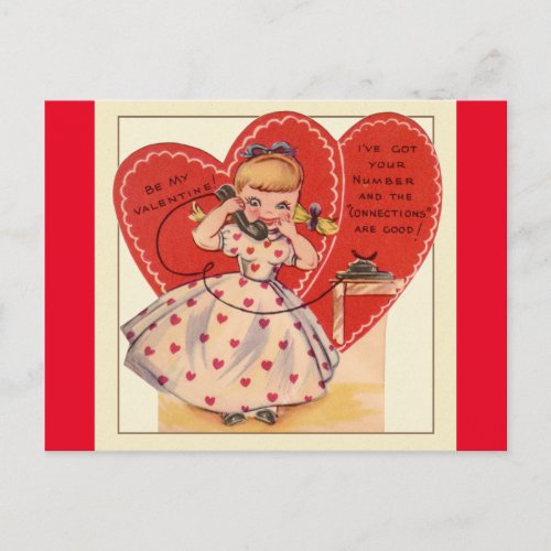 1950s Little Girl on Phone Vintage VAlentine Postcard