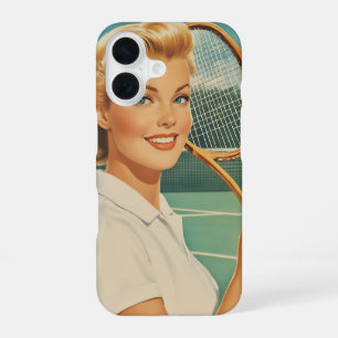 1950s Magazine Illustration Tennis Woman iPhone 16 Case