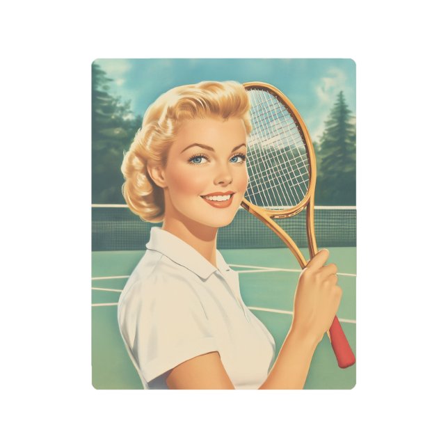 1950s Magazine Illustration Tennis Woman Metal Print (Front)
