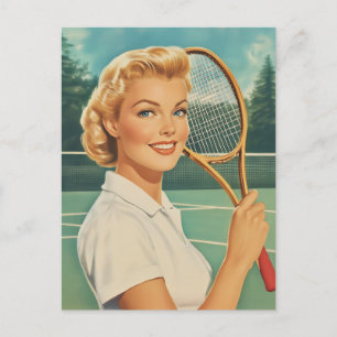 1950s Magazine Illustration Tennis Woman Postcard
