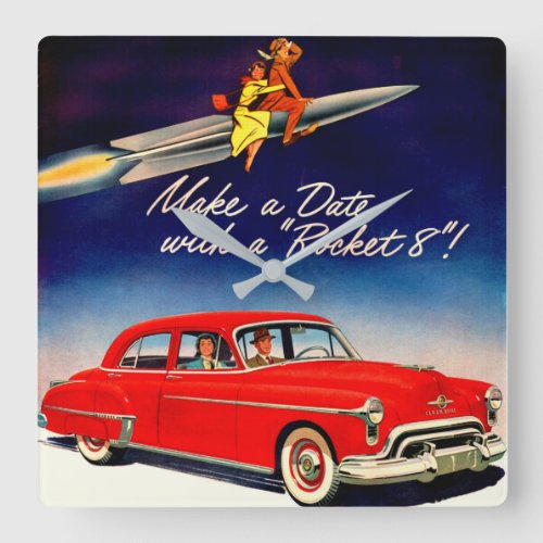 1950s Make a date with Rocket 8 Square Wall Clock