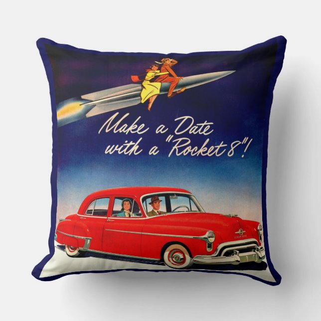 1950s Make a date with Rocket 8 Throw Pillow (Front)